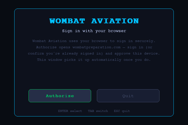 Екранът Sign in with your browser с бутони Authorize и Quit.